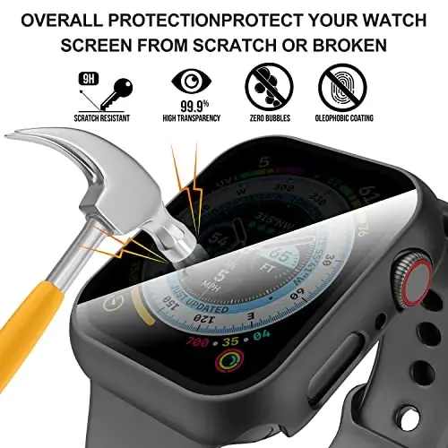 Suoman 3 in 1 Apple Watch Series 9/8/7 45mm suv o'tkazmaydigan g'ilofi, [Anti-Peeping] old maxfiylik temperli shisha ekran himoyachisi + orqa 360° himoya bamper qopqog'i -Qora - 2