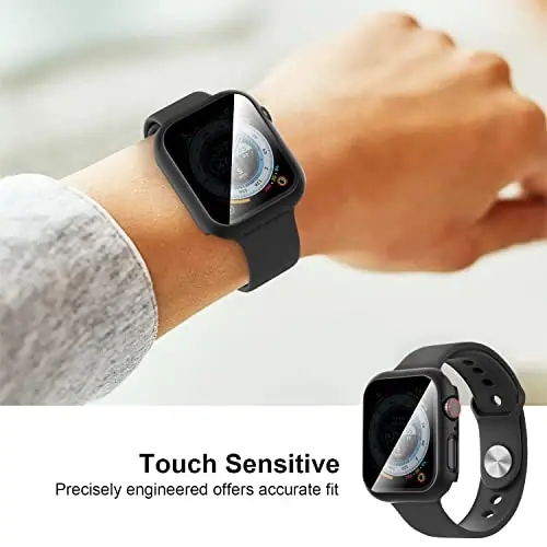 Suoman 3 in 1 Apple Watch Series 9/8/7 45mm suv o'tkazmaydigan g'ilofi, [Anti-Peeping] old maxfiylik temperli shisha ekran himoyachisi + orqa 360° himoya bamper qopqog'i -Qora - 5