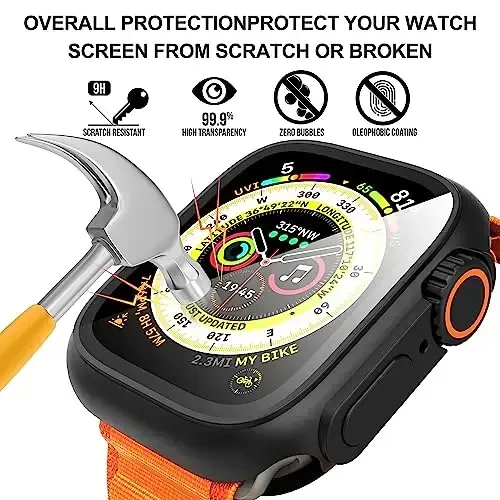Suoman 3 in 1 Apple Watch Series 9/8/7/6/5/4/SE 2 45mm Case uchun, 9H закалённое стекло ekran himoyachisi+ To'liq qamrovli bardoshli PC qattiq mat himoya qopqog'i Bumper -Qora - 2