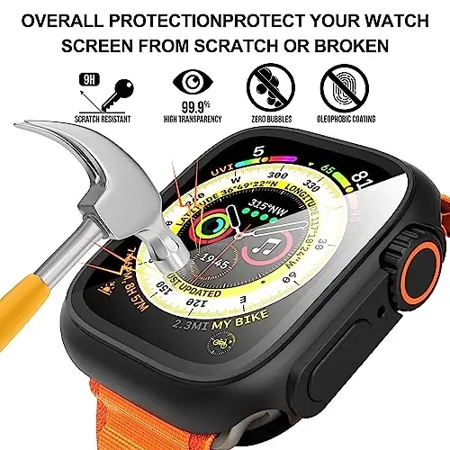 Suoman 3 in 1 Apple Watch Series 9/8/7/6/5/4/SE 2 45mm Case uchun, 9H закалённое стекло ekran himoyachisi+ To'liq qamrovli bardoshli PC qattiq mat himoya qopqog'i Bumper -Qora - SUOMAN (1)