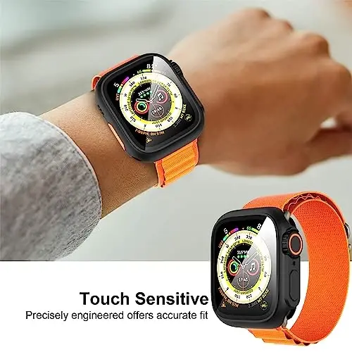 Suoman 3 in 1 Apple Watch Series 9/8/7/6/5/4/SE 2 45mm Case uchun, 9H закалённое стекло ekran himoyachisi+ To'liq qamrovli bardoshli PC qattiq mat himoya qopqog'i Bumper -Qora - 6