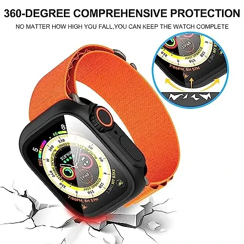 Suoman 3 in 1 Apple Watch Series 9/8/7/6/5/4/SE 2 45mm Case uchun, 9H закалённое стекло ekran himoyachisi+ To'liq qamrovli bardoshli PC qattiq mat himoya qopqog'i Bumper -Qora - 3