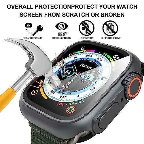 Suoman 3 in 1 Apple Watch Series 9/8/7/6/5/4/SE 2 45mm Case uchun, 9H закалённое стекло экран ҳимоячиси, тўлиқ қамровли чидамли PC қаттиқ матовый ҳимоя қопламаси Bumper -Grafit qora - 2