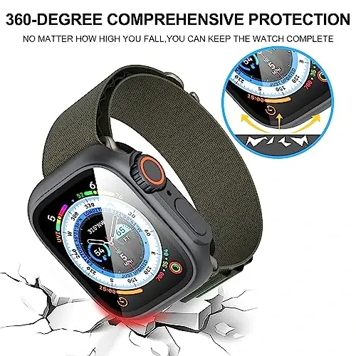 Suoman 3 in 1 Apple Watch Series 9/8/7/6/5/4/SE 2 45mm Case uchun, 9H закалённое стекло экран ҳимоячиси, тўлиқ қамровли чидамли PC қаттиқ матовый ҳимоя қопламаси Bumper -Grafit qora - 3