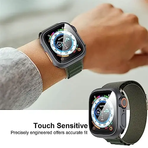 Suoman 3 in 1 Apple Watch Series 9/8/7/6/5/4/SE 2 45mm Case uchun, 9H закалённое стекло экран ҳимоячиси, тўлиқ қамровли чидамли PC қаттиқ матовый ҳимоя қопламаси Bumper -Grafit qora - 6