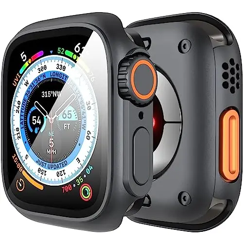 Suoman 3 in 1 Apple Watch Series 9/8/7/6/5/4/SE 2 45mm Case uchun, 9H закалённое стекло экран ҳимоячиси, тўлиқ қамровли чидамли PC қаттиқ матовый ҳимоя қопламаси Bumper -Grafit qora - 1