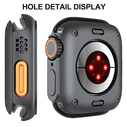 Suoman 3 in 1 Apple Watch Series 9/8/7/6/5/4/SE 2 45mm Case uchun, 9H закалённое стекло экран ҳимоячиси, тўлиқ қамровли чидамли PC қаттиқ матовый ҳимоя қопламаси Bumper -Grafit qora - 5