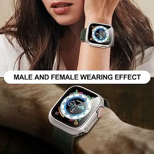 Suoman 3 in 1 Apple Watch Series 9/8/7/6/5/4/SE 2 45mm Case uchun, 9H закалённое стекло экран ҳимоячиси + To'liq qamrovli bardoshli PC qattiq mato himoya qopqog'i Bamper - Starlight - 7