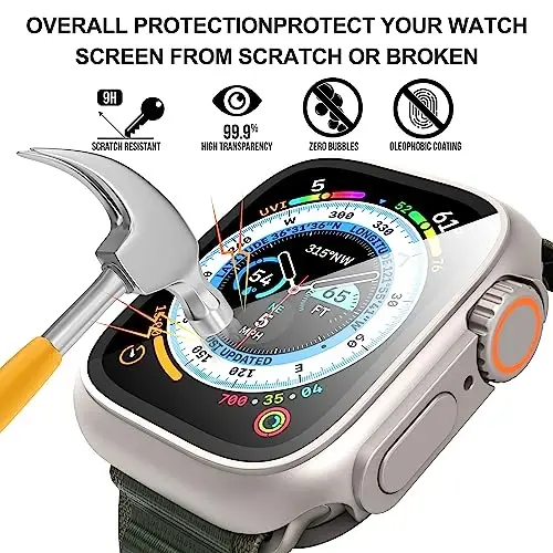 Suoman 3 in 1 Apple Watch Series 9/8/7/6/5/4/SE 2 45mm Case uchun, 9H закалённое стекло экран ҳимоячиси + To'liq qamrovli bardoshli PC qattiq mato himoya qopqog'i Bamper - Starlight - SUOMAN (1)