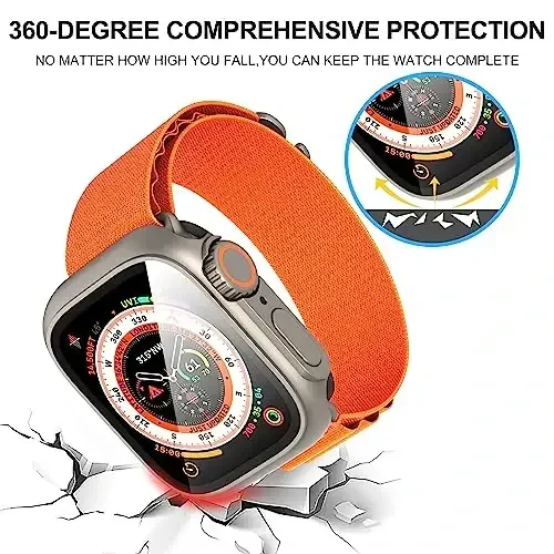 Suoman 3 in 1 Apple Watch Series 9/8/7/6/5/4/SE 2 45mm uchun g'ilof, 9H temperli shisha ekran himoyachisi+ To'liq qamrovli bardoshli PC qattiq mat himoya qopqog'i bamperi -Titanium - 3