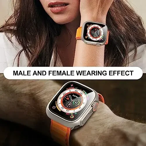 Suoman 3 in 1 Apple Watch Series 9/8/7/6/5/4/SE 2 45mm uchun g'ilof, 9H temperli shisha ekran himoyachisi+ To'liq qamrovli bardoshli PC qattiq mat himoya qopqog'i bamperi -Titanium - 6