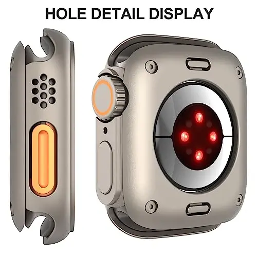 Suoman 3 in 1 Apple Watch Series 9/8/7/6/5/4/SE 2 45mm uchun g'ilof, 9H temperli shisha ekran himoyachisi+ To'liq qamrovli bardoshli PC qattiq mat himoya qopqog'i bamperi -Titanium - 5