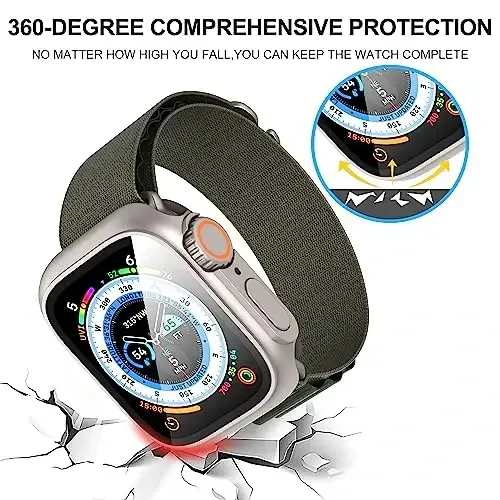 Suoman 3 in 1 Apple Watch Series 9/8/7/6/5/4/SE 2 45mm uchun g'ilof, 9H закалённое стекло ekran himoyachisi+ To'liq qamrovli bardoshli PC qattiq mat himoya qopqog'i bamperi - Starlight - 3