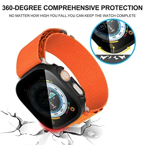 Suoman 3 in 1 Apple Watch Ultra 3/2/1 49mm suv o‘tkazmaydigan g‘ilofi, old shaxsiy temperlangan shisha ekran himoyachisi + orqa 360° himoya bamperi qopqog‘i-Qora - 7