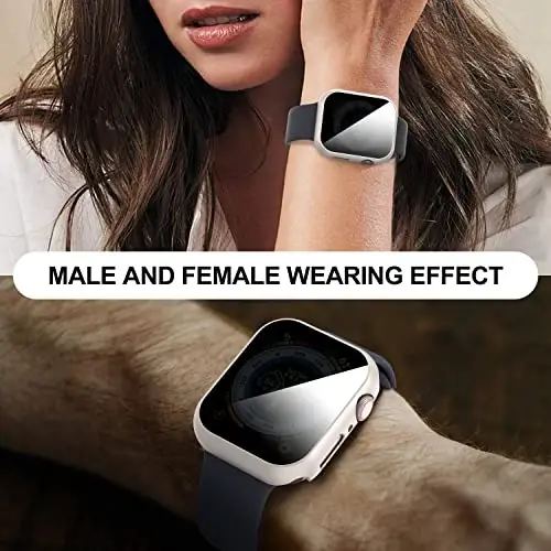 Suoman 3 in 1 Case for Apple Watch Series 6/5/4 44mm Waterproof Privacy Screen Protector, Tempered Glass Cover Front + Back Bumper 360°Protection Cover for iWatch Series 4/5/6 44mm - Starlight - 6