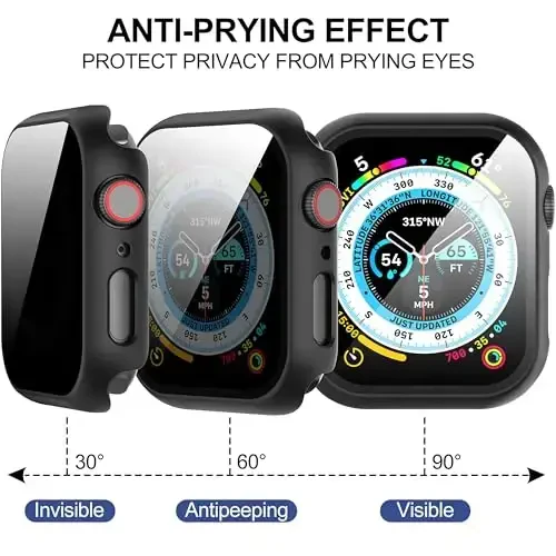 Suoman 3 in 1 for Apple Watch Series 11/10 42mm Waterproof Case, Front Privacy Tempered Glass Screen Protector + Back 360° Protective Bumper Cover -Black - 4