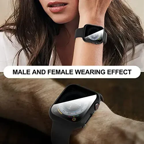 Suoman 3 in 1 for Apple Watch Series 9/8/7 45mm Waterproof Case, [Anti-Peeping] Front Privacy Tempered Glass Screen Protector + Back 360° Protective Bumper Cover -Black - 6