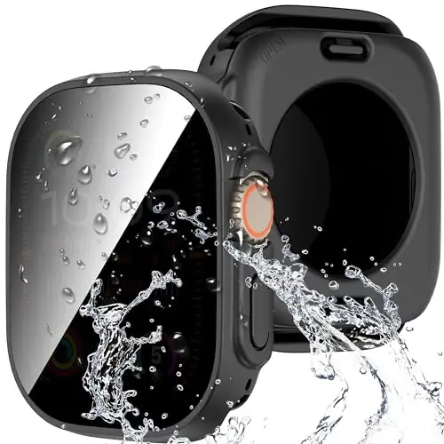 Suoman 3 in 1 for Apple Watch Ultra 3/2/1 49mm Waterproof Case, Front Privacy Tempered Glass Screen Protector + Back 360° protective Bumper Cover-Black - 1