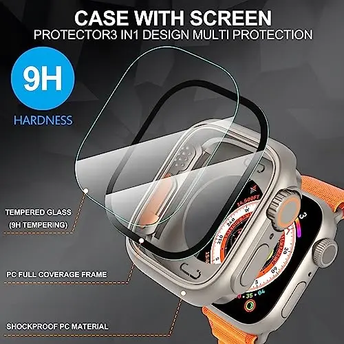 Suoman 3 ta 1 Apple Watch Series 8/7/6/5/4/Series SE 2 44mm Ekran Himoya Qopqoni, [Ultra Himoya Qopqoni kabi Ko'rinadi] Old va Orqa Qopqoq Himoya Qopqoni iWatch 44mm uchun (iWatch 44mm uchun Titan) - SUOMAN (1)