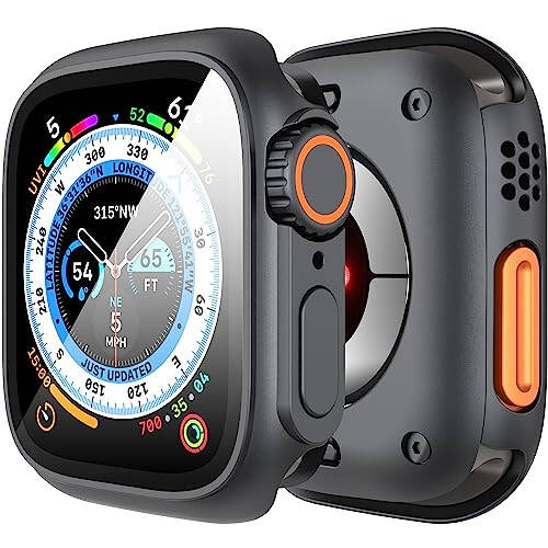 Suoman 3 in 1 for Apple Watch Series 6/5/4/SE 3/SE 2/SE 1 44mm Case, 9H Tempered Glass Screen Protector+ Full Coverage Durable PC Hard Matte Protective Cover Bumper-Graphite Black - 1