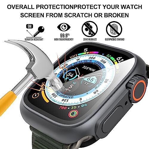 Suoman 3 in 1 for Apple Watch Series 6/5/4/SE 3/SE 2/SE 1 44mm Case, 9H Tempered Glass Screen Protector+ Full Coverage Durable PC Hard Matte Protective Cover Bumper-Graphite Black - Suoman (1)