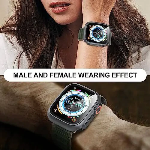 Suoman 3 in 1 for Apple Watch Series 6/5/4/SE 3/SE 2/SE 1 44mm Case, 9H Tempered Glass Screen Protector+ Full Coverage Durable PC Hard Matte Protective Cover Bumper-Graphite Black - 7