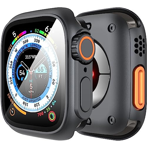 Suoman 3 in 1 for Apple Watch Series 6/5/4/SE 3/SE 2/SE 1 44mm Case, 9H Tempered Glass Screen Protector+ Full Coverage Durable PC Hard Matte Protective Cover Bumper-Graphite Black 