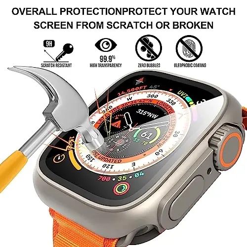 Suoman 3 in 1 for Apple Watch Series 9/8/7/6/5/4/SE 2 45mm Case, 9H Tempered Glass Screen Protector+ Full Coverage Durable PC Hard Matte Protective Cover Bumper -Titanium - 2