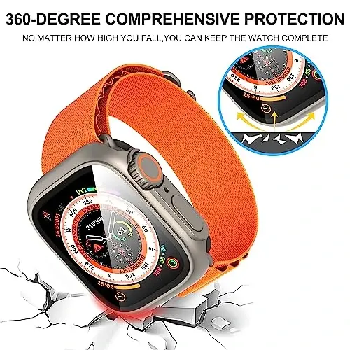 Suoman 3 in 1 for Apple Watch Series 9/8/7/6/5/4/SE 2 45mm Case, 9H Tempered Glass Screen Protector+ Full Coverage Durable PC Hard Matte Protective Cover Bumper -Titanium - 3