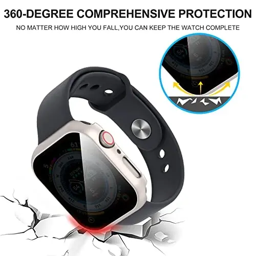Suoman 3 in 1 for Apple Watch Series 9/8/7 45mm Waterproof Case, Front Privacy Tempered Glass Screen Protector + Back 360° protective Bumper Cover -Starlight - 4