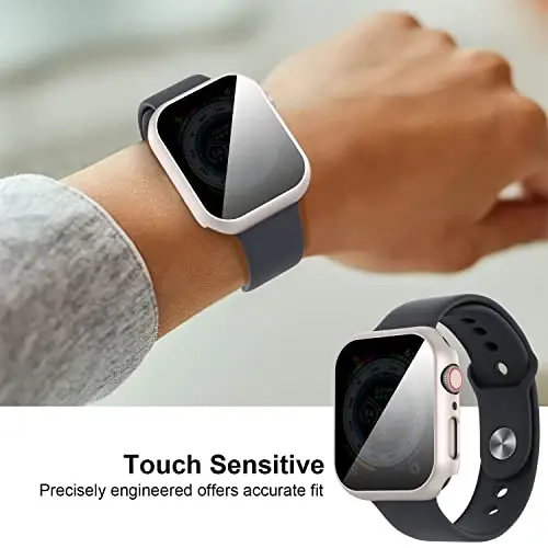 Suoman 3 in 1 for Apple Watch Series 9/8/7 45mm Waterproof Case, Front Privacy Tempered Glass Screen Protector + Back 360° protective Bumper Cover -Starlight - 5