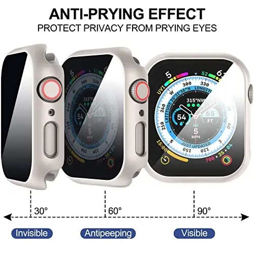 Suoman 3 in 1 for Apple Watch Series 9/8/7 45mm Waterproof Case, Front Privacy Tempered Glass Screen Protector + Back 360° protective Bumper Cover -Starlight - 7