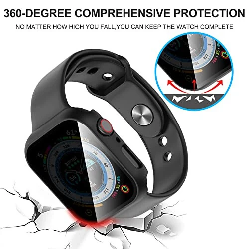 Suoman 3 in 1 for Apple Watch Series 6/5/4/SE 3/SE 2/SE 1 44mm Waterproof Case, [Anti-Peeping] Front Privacy Tempered Glass Screen Protector + Back 360° protective Bumper Cover -Black - 5