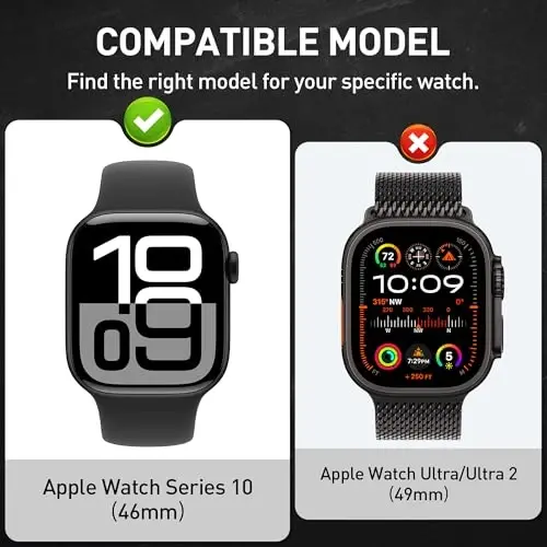 Suoman 3 in 1 for Apple Watch Series 11/10 46mm Waterproof Case, Front Privacy Tempered Glass Screen Protector + Back 360° Protective Bumper Cover -Black - 1