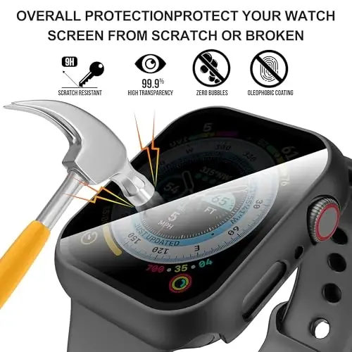 Suoman 3 in 1 for Apple Watch Series9/8/7 41mm Waterproof Case, Front Privacy Tempered Glass Screen Protector + Back 360° Protective Bumper Cover -Black - 5