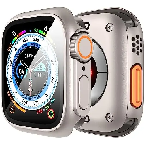 Suoman 3 in 1 for Apple Watch Series 9/8/7/6/5/4/SE 2 45mm Case, 9H Tempered Glass Screen Protector+ Full Coverage Durable PC Hard Matte Protective Cover Bumper -Starlight 