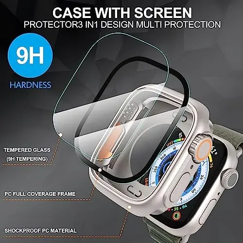 Suoman 3 in 1 for Apple Watch Series 9/8/7/6/5/4/SE 2 45mm Case, 9H Tempered Glass Screen Protector+ Full Coverage Durable PC Hard Matte Protective Cover Bumper -Starlight - 4