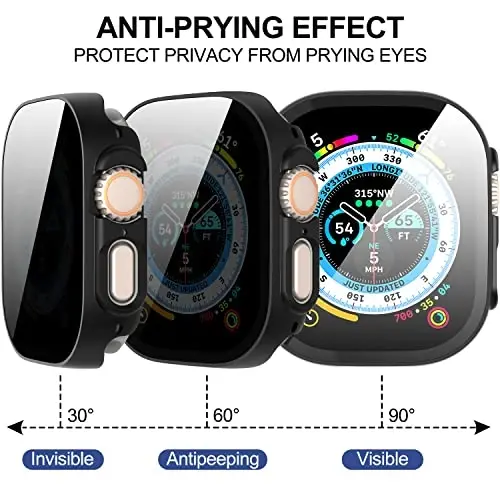 Suoman 3 in 1 for Apple Watch Ultra 3/2/1 49mm Waterproof Case, Front Privacy Tempered Glass Screen Protector + Back 360° protective Bumper Cover-Black - 6
