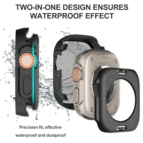Suoman 3 in 1 for Apple Watch Ultra 3/2/1 49mm Waterproof Case, Front Privacy Tempered Glass Screen Protector + Back 360° protective Bumper Cover-Black - 5