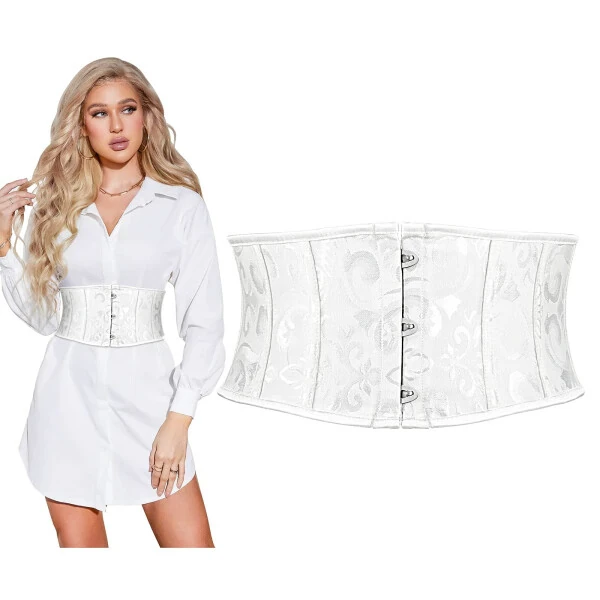 SUOSDEY Women Lace Up Corset Belt White Waist Cincher For Dress- - SUOSDEY