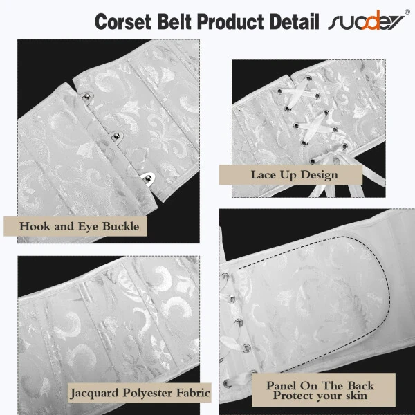 SUOSDEY Women Lace Up Corset Belt White Waist Cincher For Dress- - SUOSDEY (1)