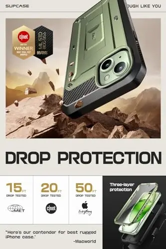 SUPCASE для iPhone 15 с подставкой и зажимом для ремня (Unicorn Beetle Pro), [Встроенная защита экрана] [Военная защита от падений] Сверхпрочный прочный чехол для iPhone 15 6.1 дюйма 2023, Guldan - 3