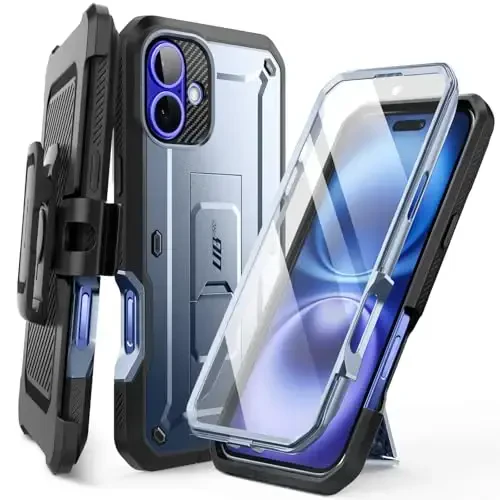 SUPCASE для iPhone 16 Case с защитной пленкой (Unicorn Beetle Pro), [Встроенная подставка и зажим для ремня] [Военная защита] Прочный чехол для iPhone 16 6.1'' 2024, Tilt - 1