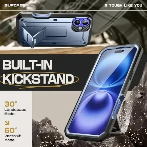 SUPCASE для iPhone 16 Case с защитной пленкой (Unicorn Beetle Pro), [Встроенная подставка и зажим для ремня] [Военная защита] Прочный чехол для iPhone 16 6.1'' 2024, Tilt - 4