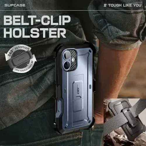 SUPCASE для iPhone 16 Case с защитной пленкой (Unicorn Beetle Pro), [Встроенная подставка и зажим для ремня] [Военная защита] Прочный чехол для iPhone 16 6.1'' 2024, Tilt - 6