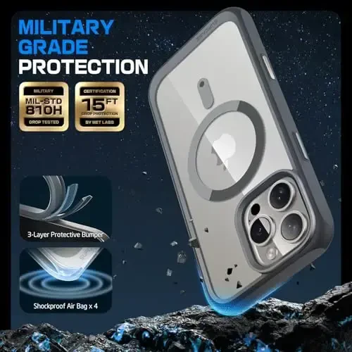 SUPCASE для iPhone 16 Pro Max с кнопкой управления камерой (Unicorn Beetle Mag), [совместим с MagSafe] [военная защита] тонкий прозрачный магнитный чехол (серый) - 5