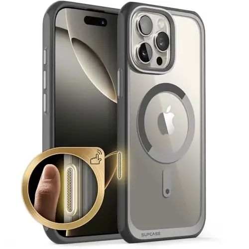 SUPCASE для iPhone 16 Pro Max с кнопкой управления камерой (Unicorn Beetle Mag), [совместим с MagSafe] [военная защита] тонкий прозрачный магнитный чехол (серый) - SUPCASE