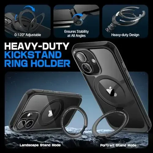 SUPCASE для iPhone 16 с кнопкой управления камерой (Unicorn Beetle Mag Stand), [совместим с MagSafe] Тонкий прозрачный защитный магнитный чехол для iPhone 16 6.1'' 2024, Dark - 6