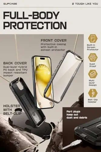 SUPCASE for iPhone 15 Case with Screen Protector, [Unicorn Beetle Pro] [Built-in Stand & Belt-Clip] [Military-Grade Protection] 360 Full Body Heavy Duty Rugged Phone Case for iPhone 15 (2023), Black - 5