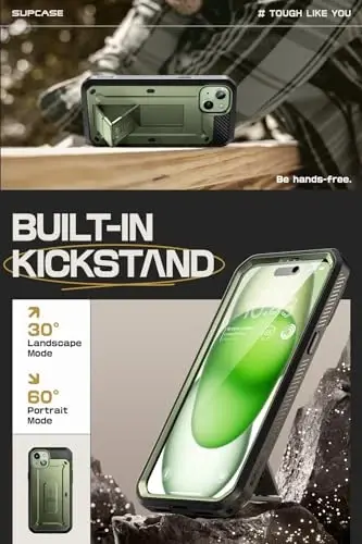 SUPCASE for iPhone 15 Case with Stand & Belt-Clip(Unicorn Beetle Pro), [Built-in Screen Protector] [Military-Grade Drop Protection] Heavy Duty Rugged Phone Case for iPhone 15 6.1 Inch 2023, Guldan - 10